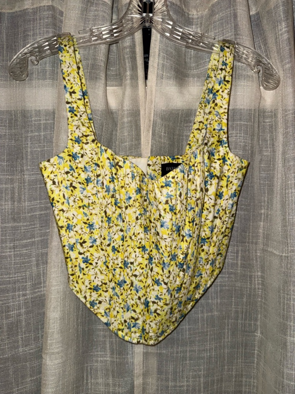 Bardot Yellow Floral Corset Camisole with Blue Accents